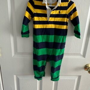 Ralph Lauren Navy, Yellow, and Green Striped Bodysuit